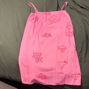 Pink Slip Dress with Red Graphic Print